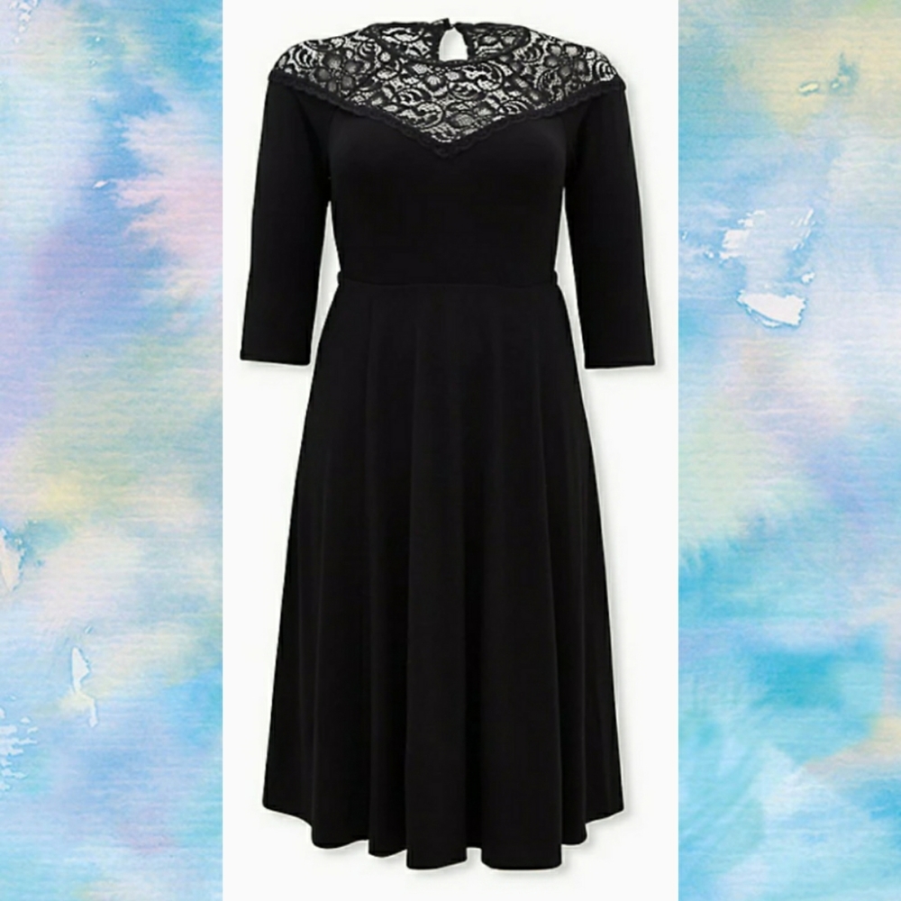 Torrid Super Soft & Lace Yoke Black Midi Dress